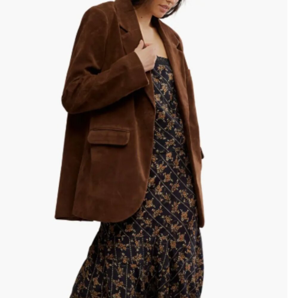 NWOT Paper Cut Faux Brown Suede Blazer Size Large